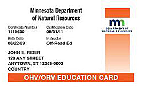 OHV/ORV Education Card